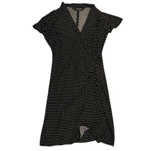 Norma Kamali black polka dot faux wrap short sleeve dress XL